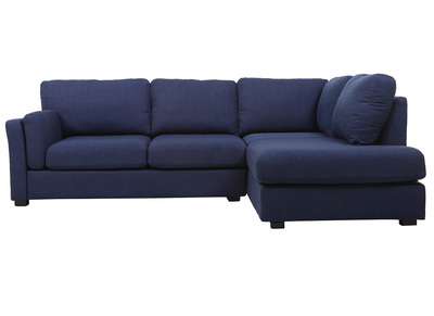 Sof&aacute; de esquina derecha moderno 5 plazas tejido azul oscuro MILORD