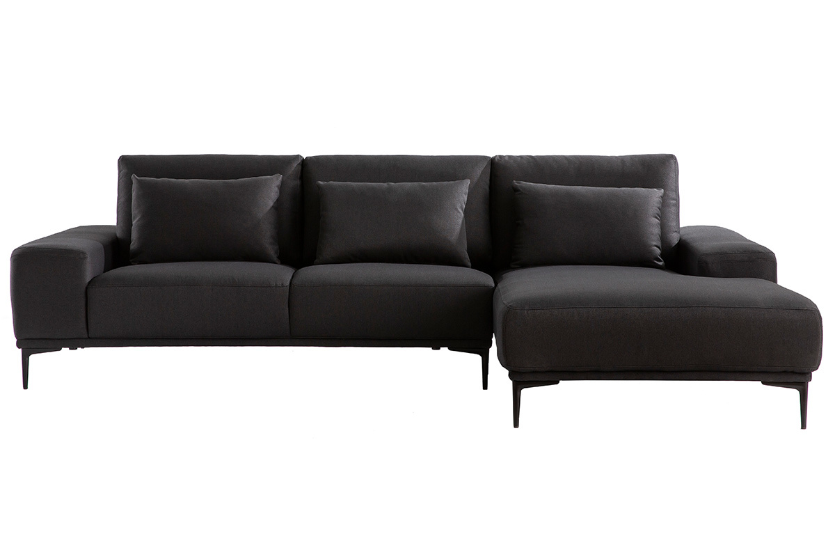 Sof de esquina derecha moderno en tejido gris oscuro con respaldo ajustable KONRAD