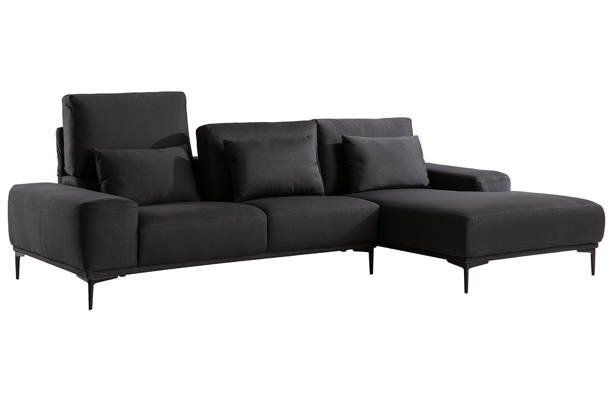 Sof de esquina derecha moderno en tejido gris oscuro con respaldo ajustable KONRAD