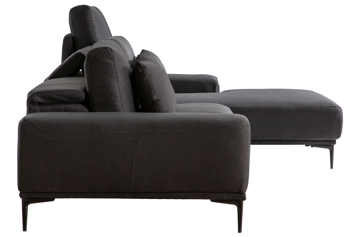 Sof de esquina derecha moderno en tejido gris oscuro con respaldo ajustable KONRAD