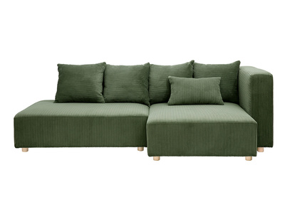 Sofá de esquina derecho de 3 plazas en terciopelo acanalado verde kaki y madera clara HARLEM