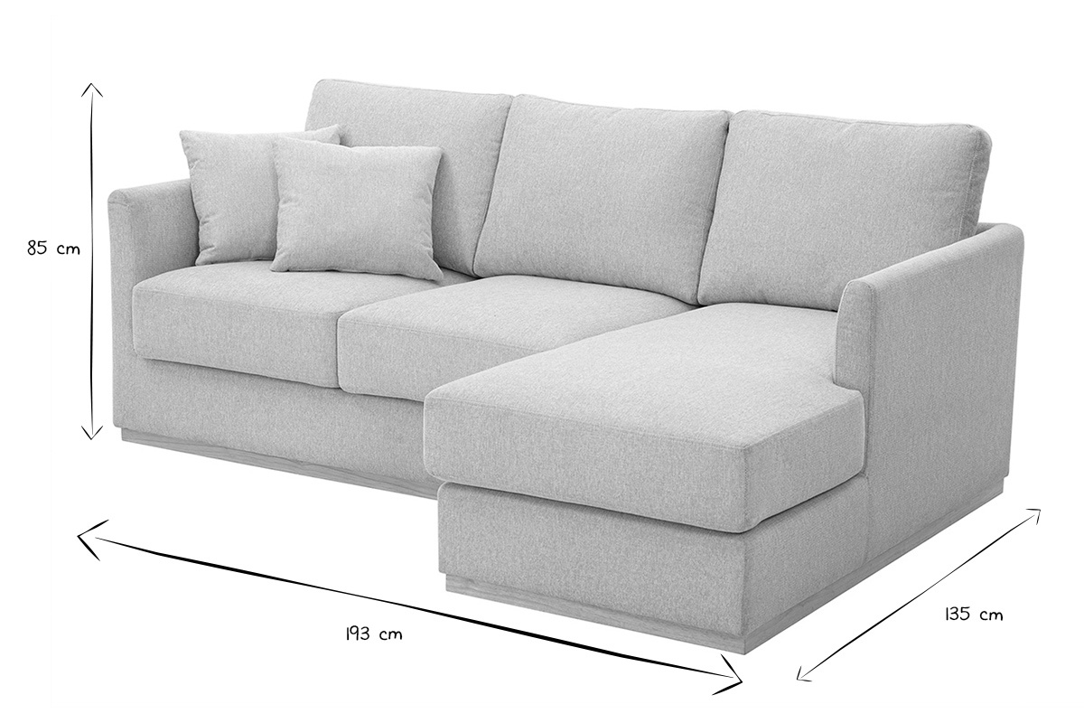Sof de esquina derecho de tela efecto terciopelo texturizado beige de 3 plazas MOSS