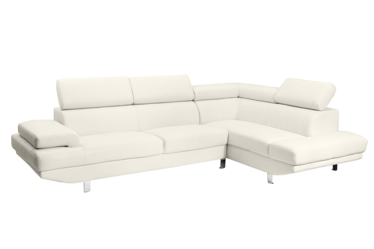 Sof� de esquina en cuero blanco con cabeceros ajustables JENKINS