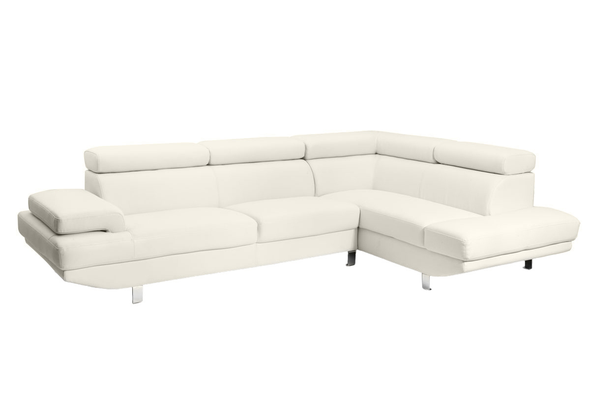Sof� de esquina en cuero blanco con cabeceros ajustables JENKINS