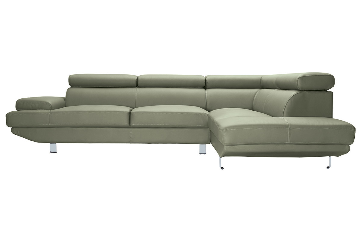 Sof� de esquina en cuero gris con cabeceros ajustables JENKINS