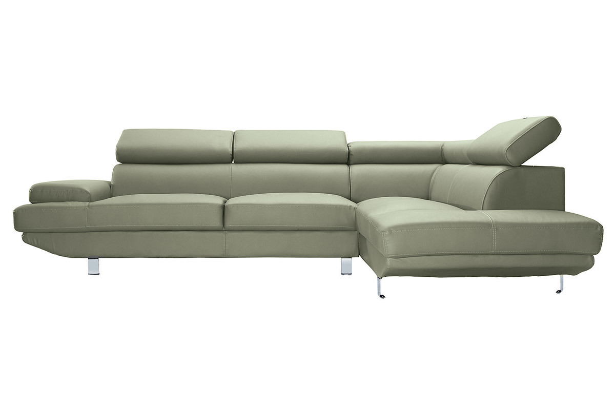 Sof� de esquina en cuero gris con cabeceros ajustables JENKINS