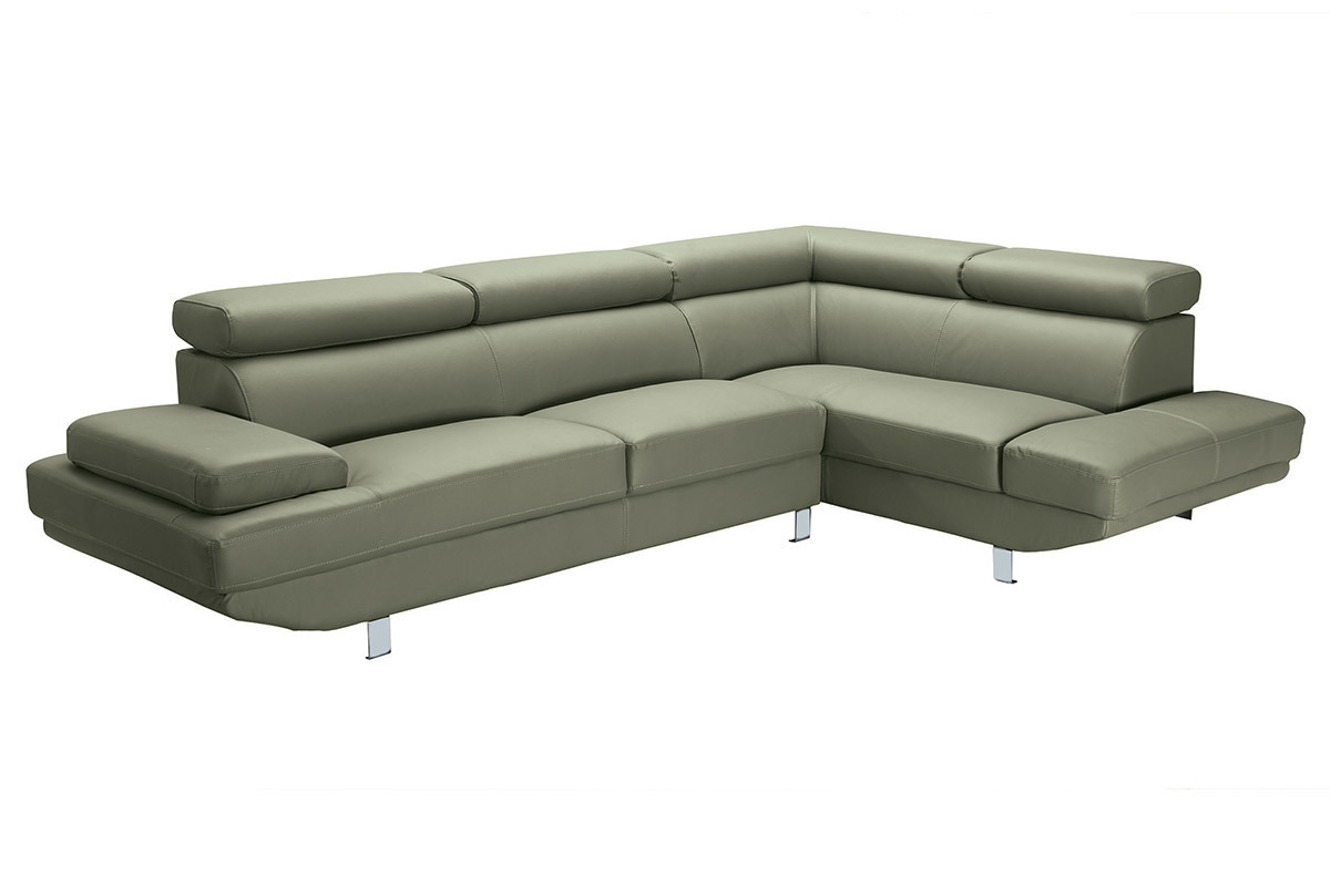 Sof� de esquina en cuero gris con cabeceros ajustables JENKINS