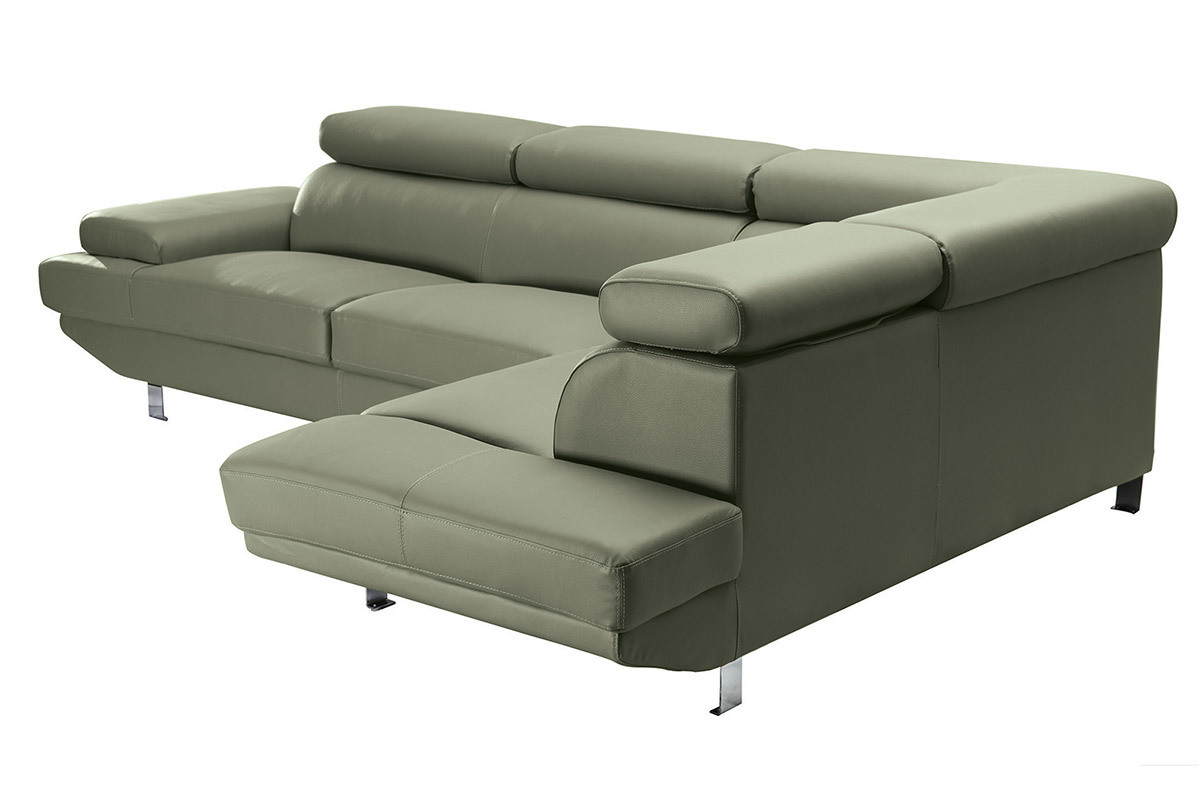 Sof� de esquina en cuero gris con cabeceros ajustables JENKINS