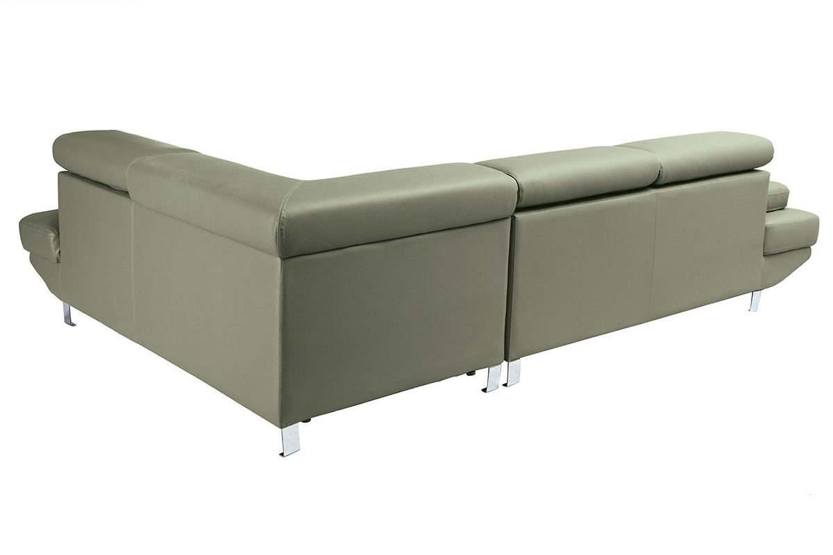 Sof� de esquina en cuero gris con cabeceros ajustables JENKINS