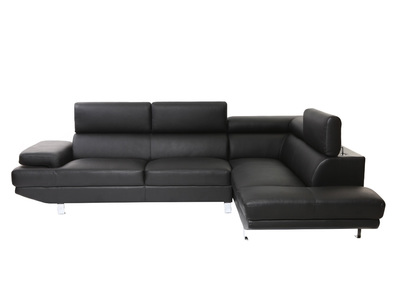 Sof&aacute; de esquina en cuero negro con cabeceros ajustables JENKINS