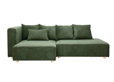 Sofá de esquina izquierda de 3 plazas en terciopelo acanalado verde caqui y madera clara HARLEM