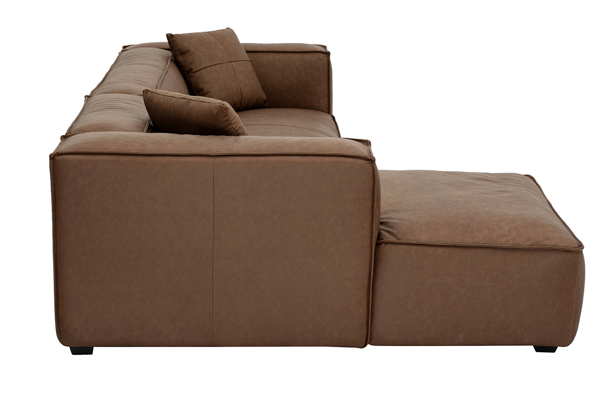 Sof de esquina izquierda en cuero marrn, vista lateral.