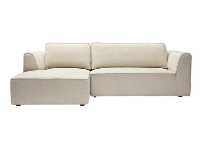 Sof&aacute; de esquina izquierdo de dise&ntilde;o en tela efecto terciopelo texturizado beige 3 plazas GRAMMY