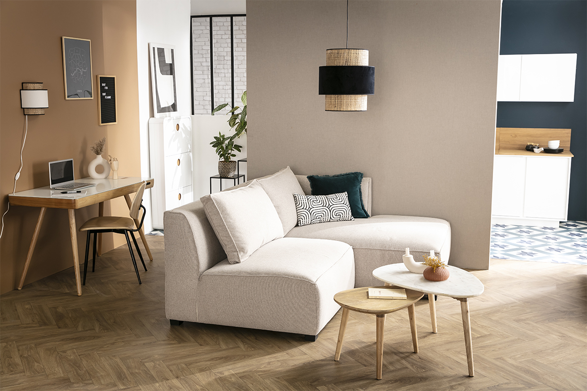 Sof de esquina modulable beige 2 elementos PLURIEL