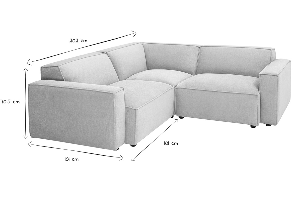 Sof de esquina modular de 3 plazas en tela efecto terciopelo texturizado beige SPLIT
