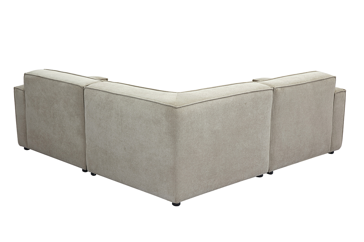Sof de esquina modular de 3 plazas en tela efecto terciopelo texturizado beige SPLIT