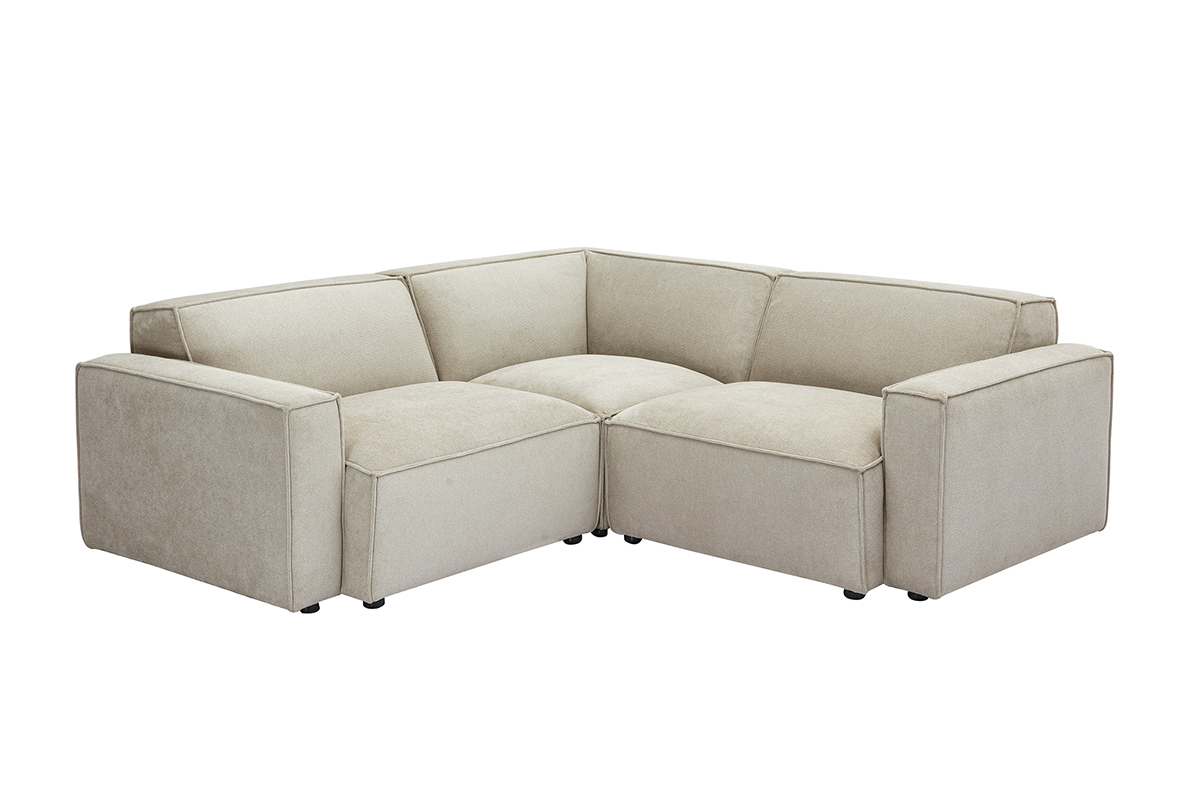 Sof de esquina modular de 3 plazas en tela efecto terciopelo texturizado beige SPLIT