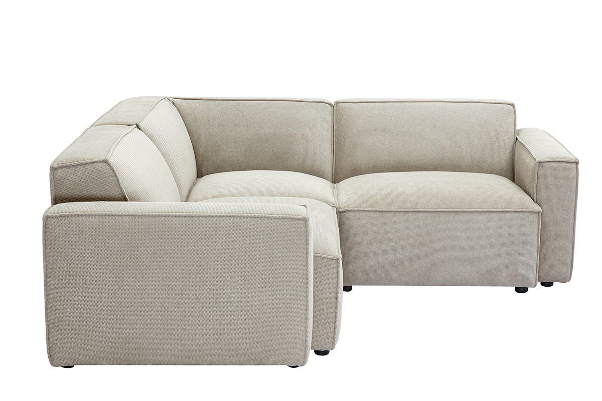 Sof de esquina modular de 3 plazas en tela efecto terciopelo texturizado beige SPLIT