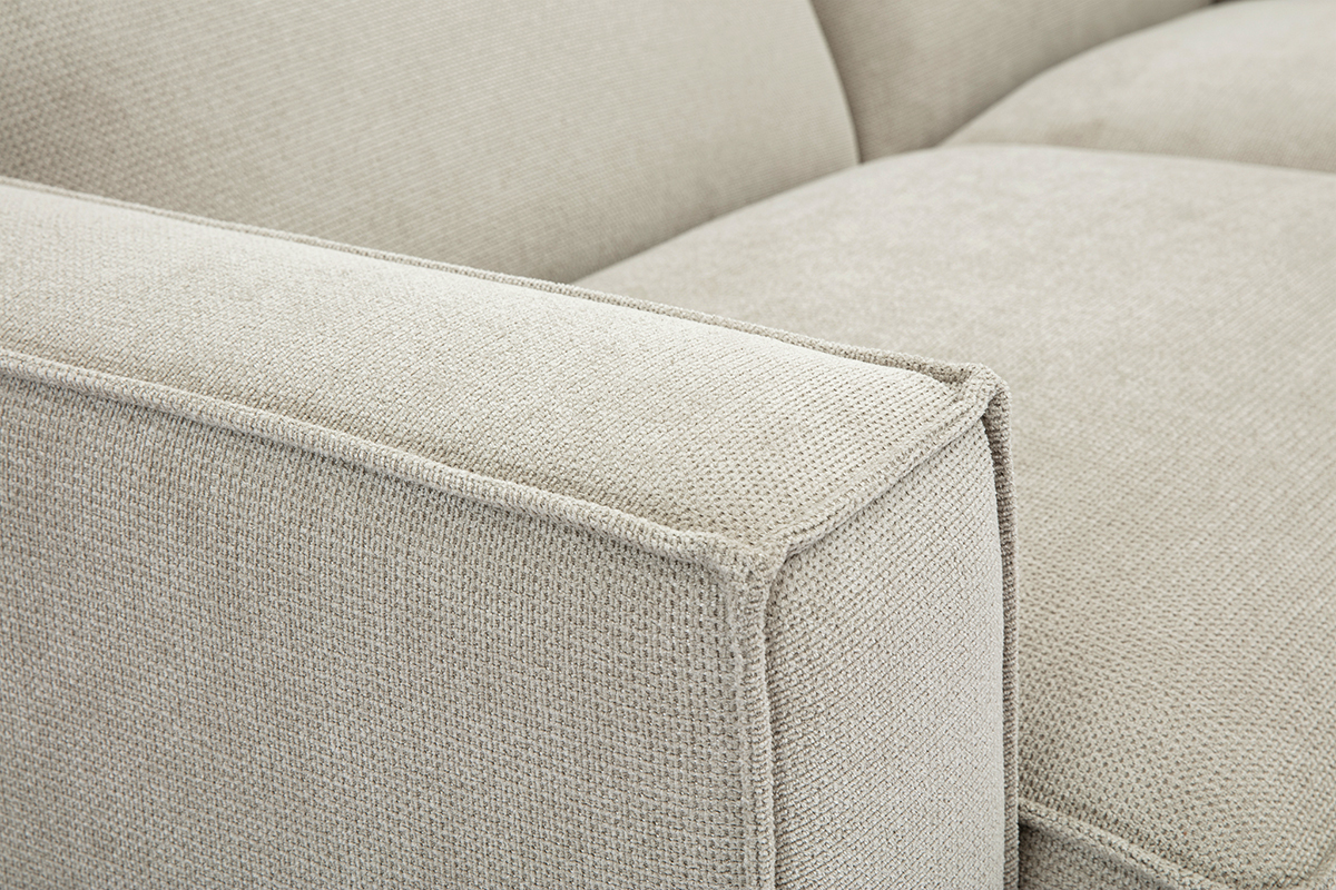 Sof de esquina modular de 3 plazas en tela efecto terciopelo texturizado beige SPLIT