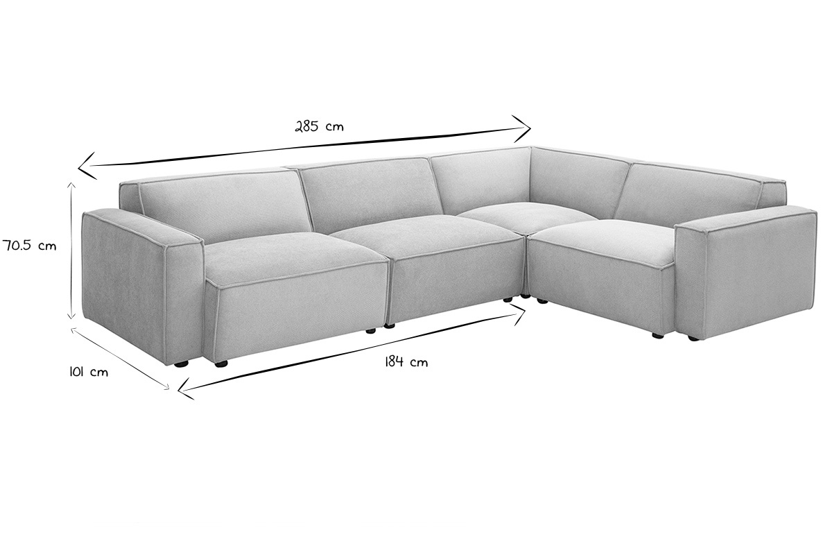 Sof de esquina modular de 5 plazas en tela efecto terciopelo texturizado beige SPLIT