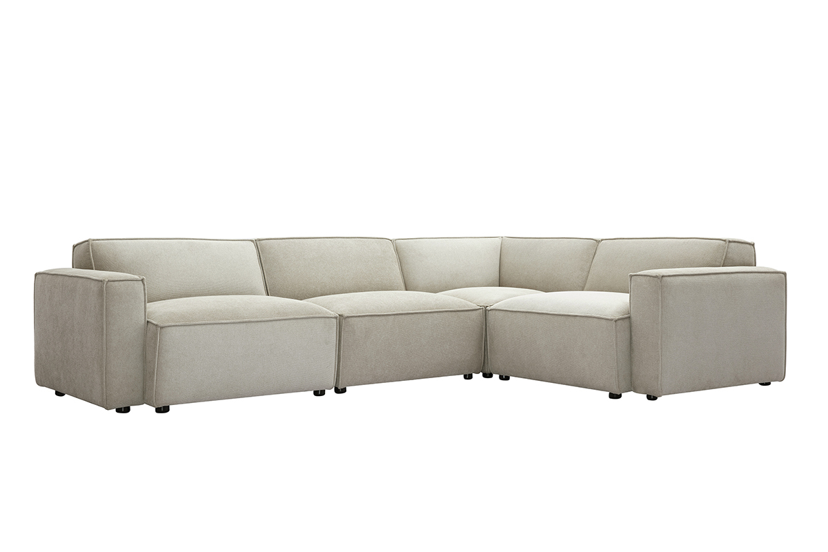 Sof de esquina modular de 5 plazas en tela efecto terciopelo texturizado beige SPLIT