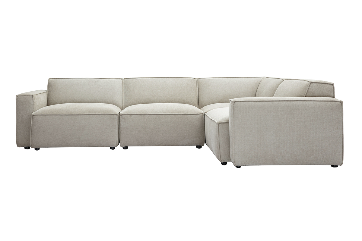 Sof de esquina modular de 5 plazas en tela efecto terciopelo texturizado beige SPLIT
