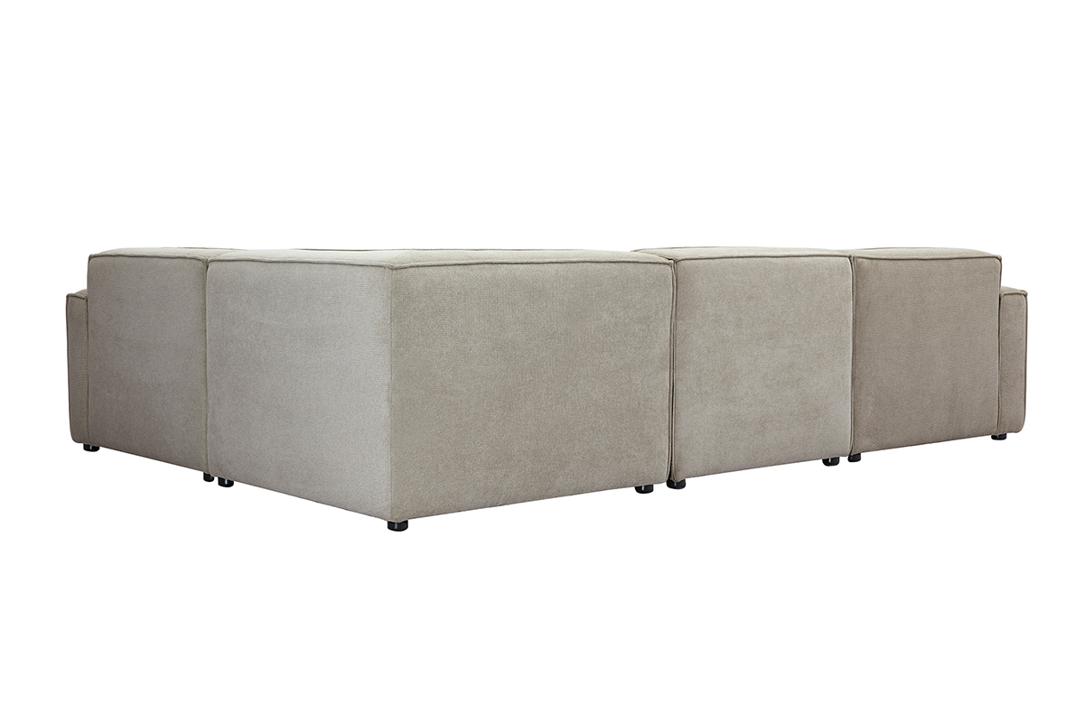 Sof de esquina modular de 5 plazas en tela efecto terciopelo texturizado beige SPLIT
