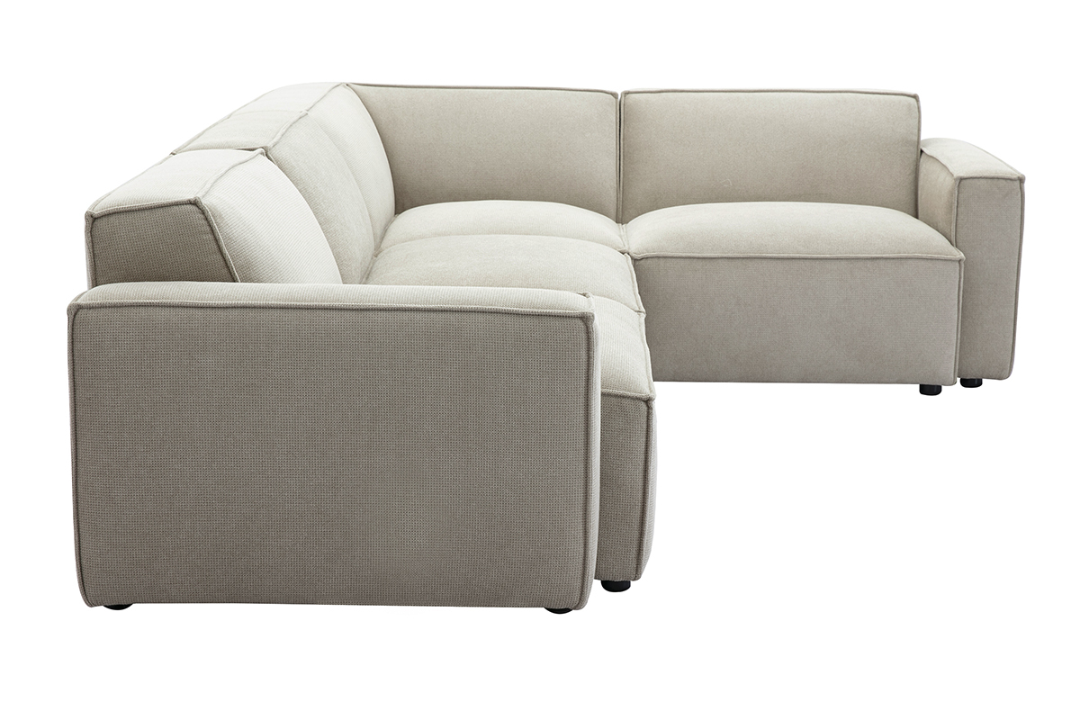 Sof de esquina modular de 5 plazas en tela efecto terciopelo texturizado beige SPLIT