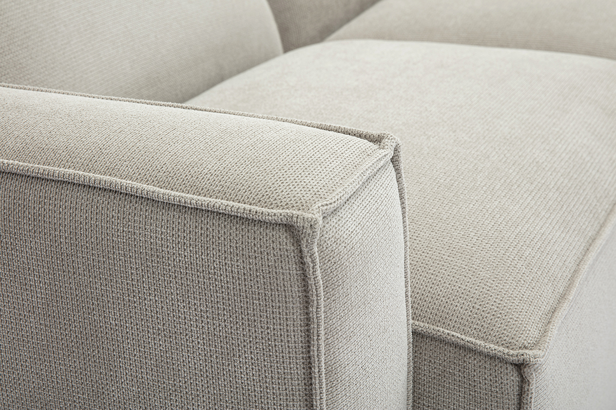 Sof de esquina modular de 5 plazas en tela efecto terciopelo texturizado beige SPLIT