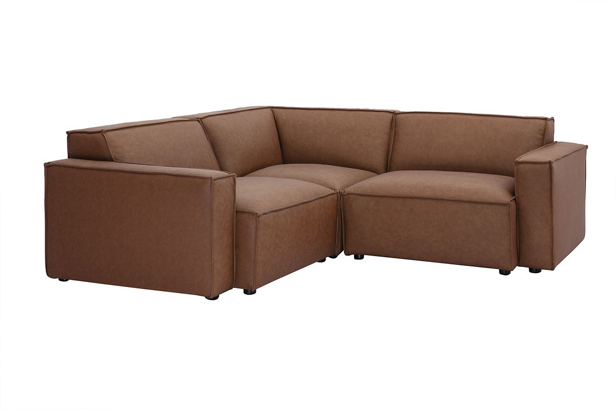 Sof de esquina modular vintage de 3 plazas en cuero marrn SPLIT