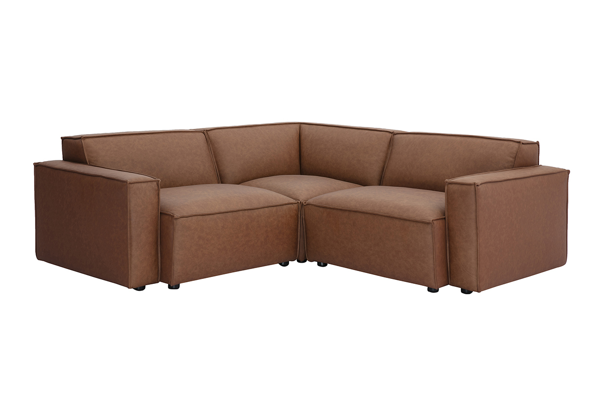 Sof de esquina modular vintage de 3 plazas en cuero marrn SPLIT