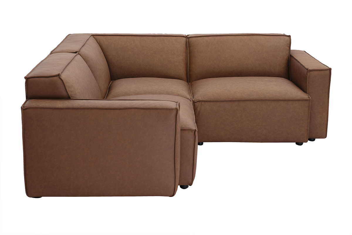 Sof de esquina modular vintage de 3 plazas en cuero marrn SPLIT