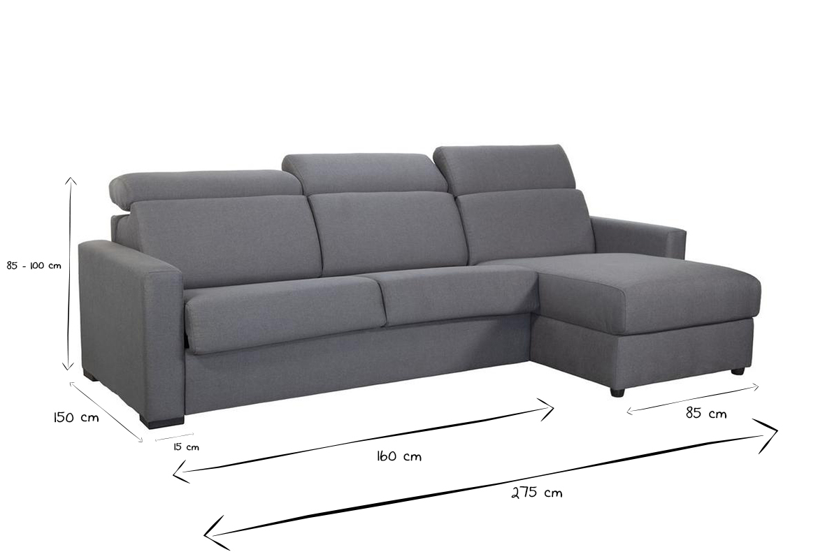 Sof de esquina reversible y convertible con almacenaje gris NORO