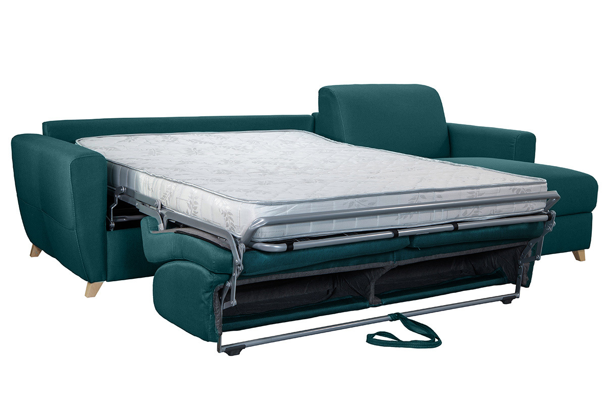 Sof de esquina reversible y convertible con cofre azul petrleo GRAHAM