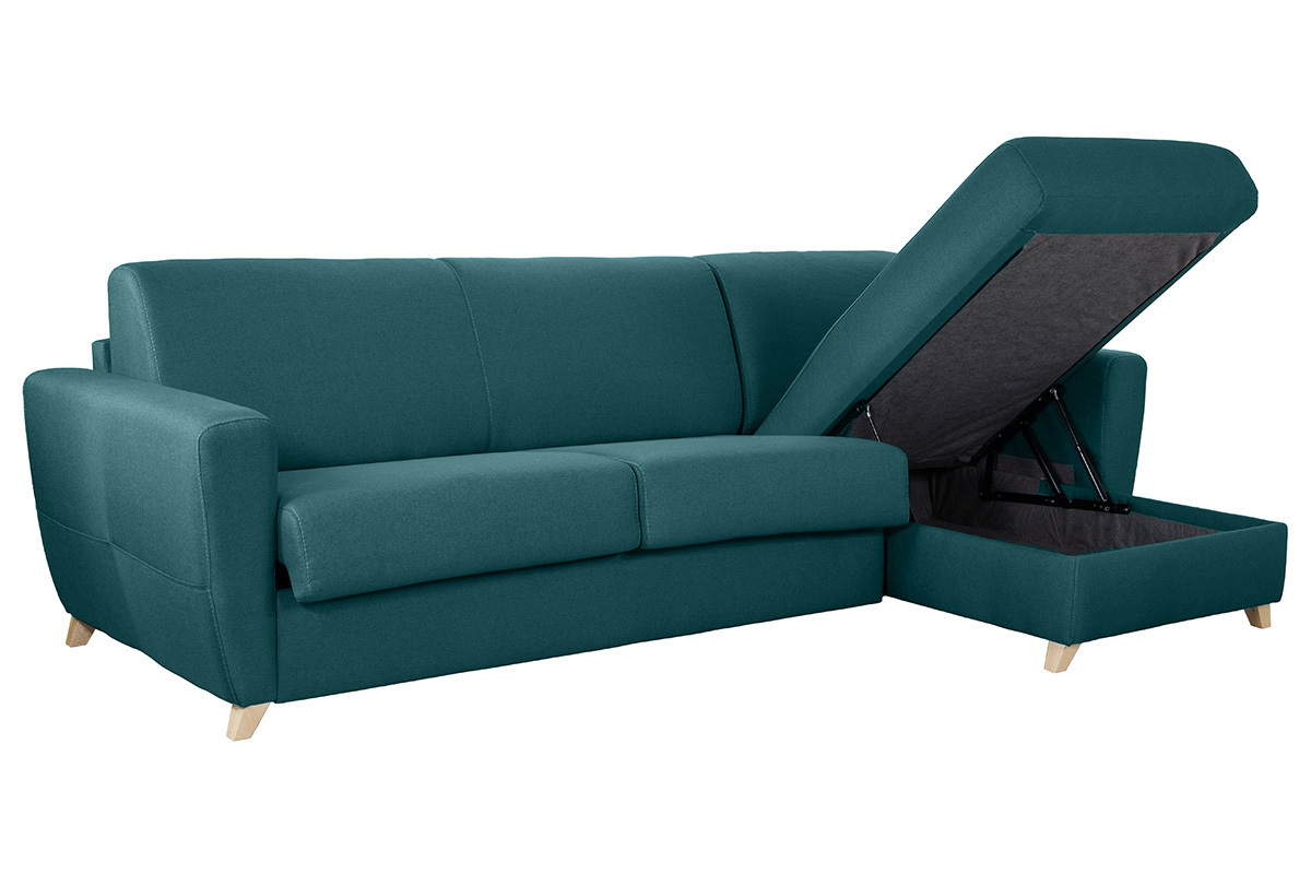 Sof de esquina reversible y convertible con cofre azul petrleo GRAHAM
