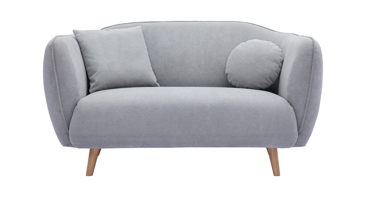 Sofá de estilo nórdico de tejido efecto aterciopelado gris claro de 2 plazas FOLK