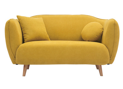 Sofá de estilo nórdico tejido amarillo mostaza con efecto aterciopelado, 2 plazas FOLK
