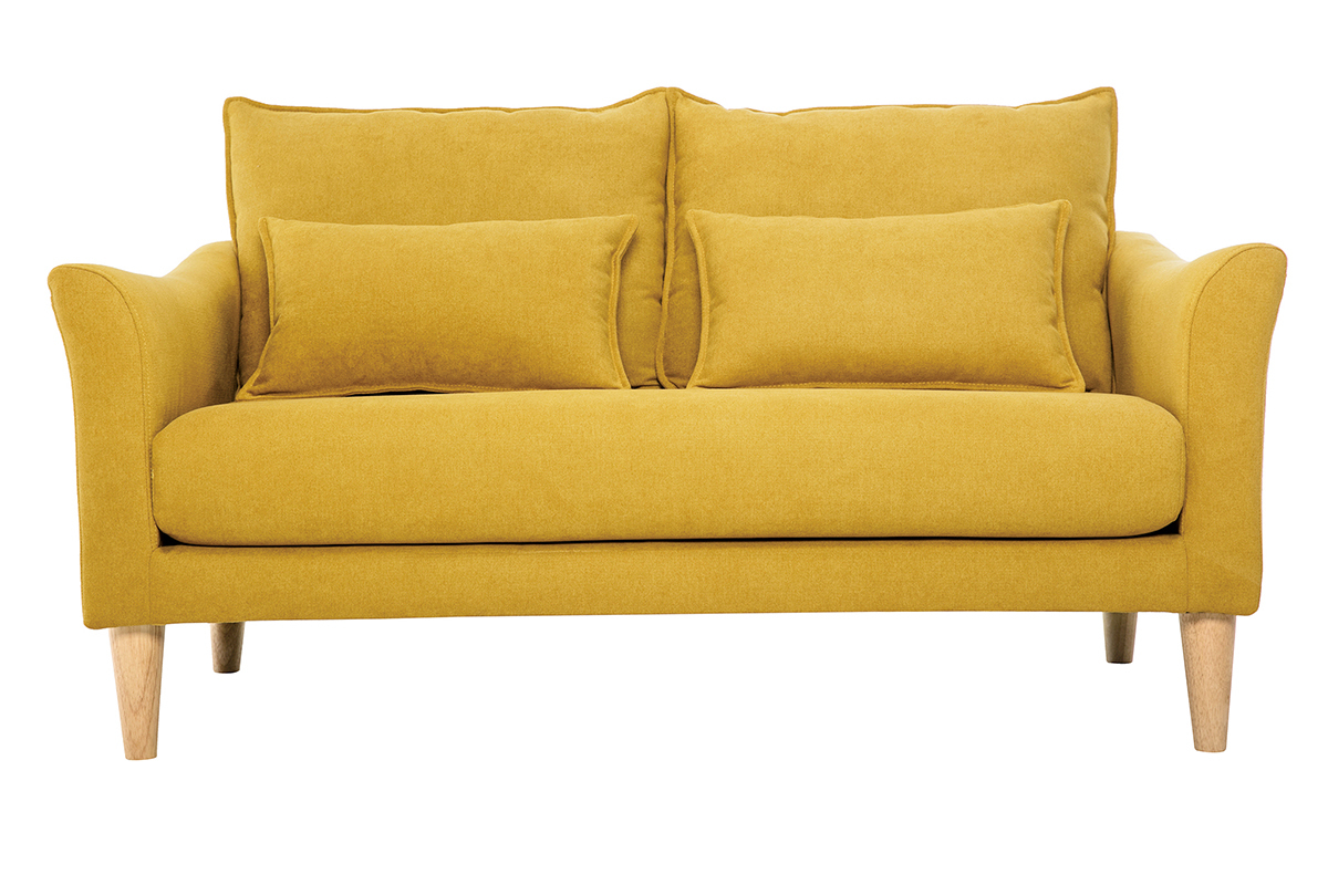 Sof de estilo nrdico tejido amarillo mostaza con efecto aterciopelado 2 plazas KATE