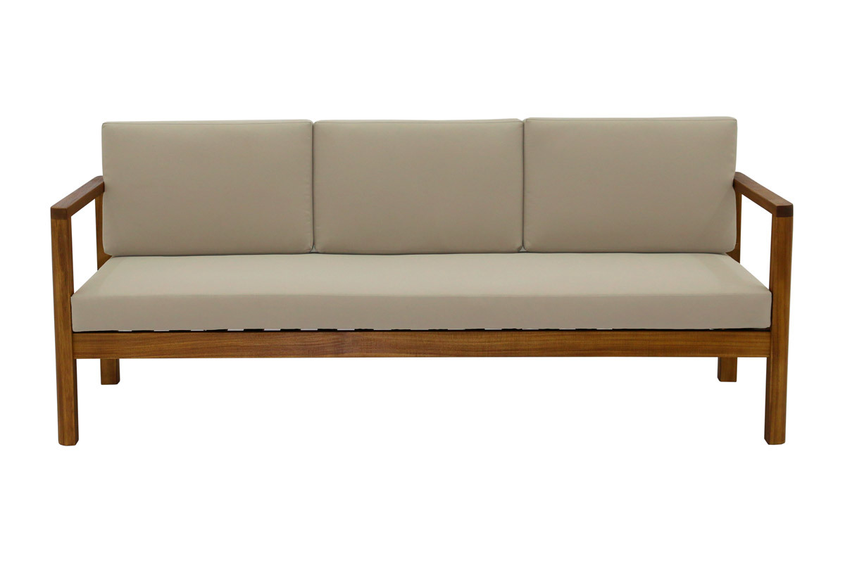 Sof de jardn 3 plazas de madera maciza con cojines desenfundables topo 190 cm AKIS
