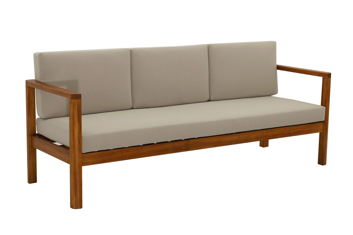 Sof de jardn 3 plazas de madera maciza con cojines desenfundables topo 190 cm AKIS