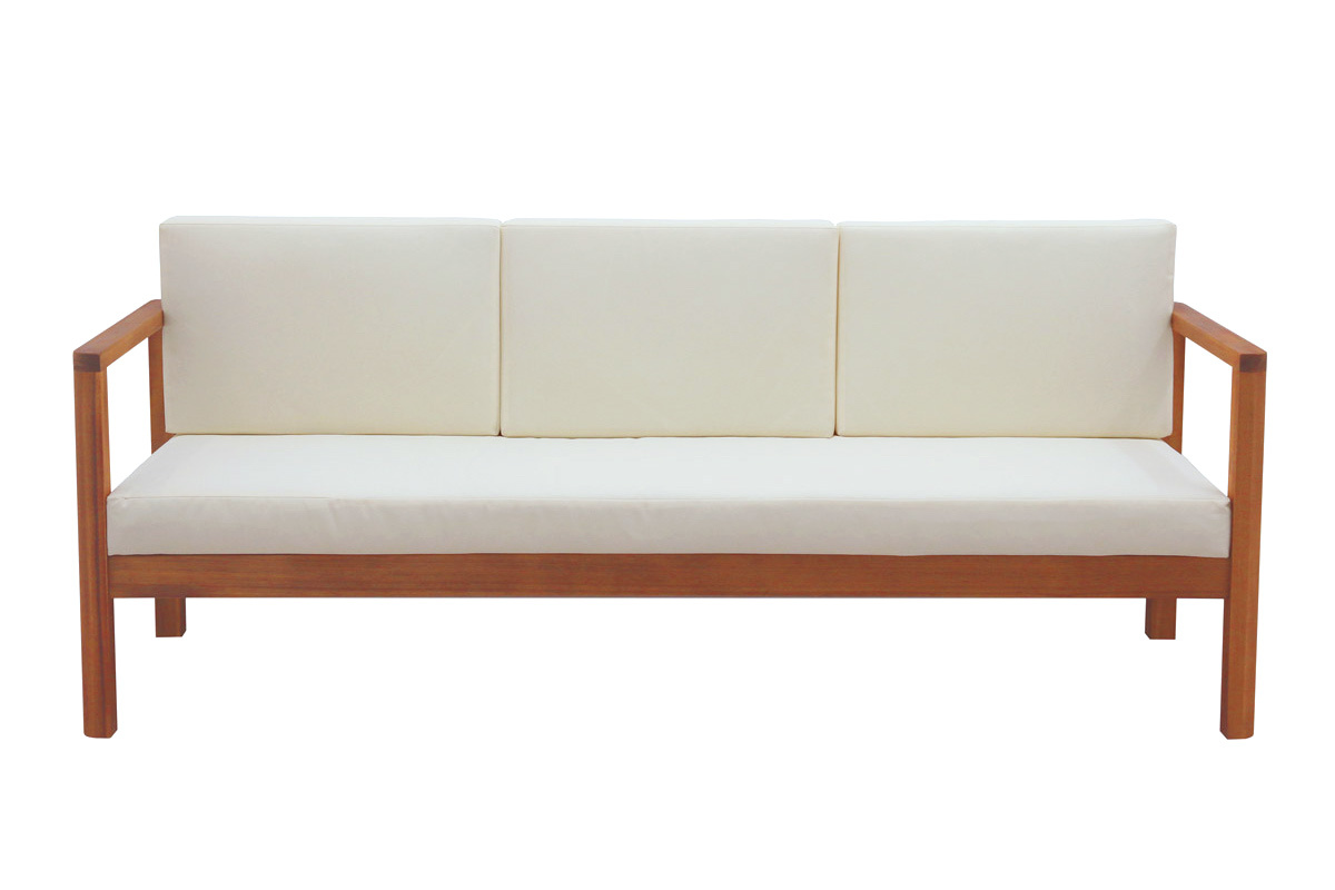 Sof de jardn de 3 plazas de madera maciza con cojines beige 190 cm AKIS