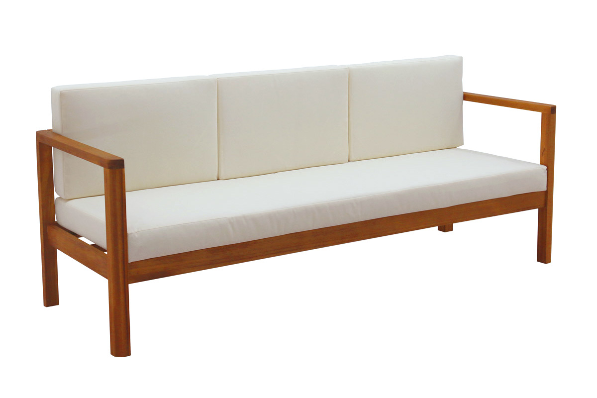 Sof de jardn de 3 plazas de madera maciza con cojines beige 190 cm AKIS