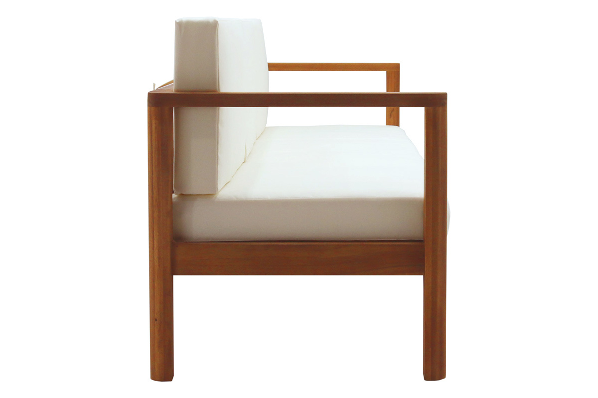 Sof de jardn de 3 plazas de madera maciza con cojines beige 190 cm AKIS