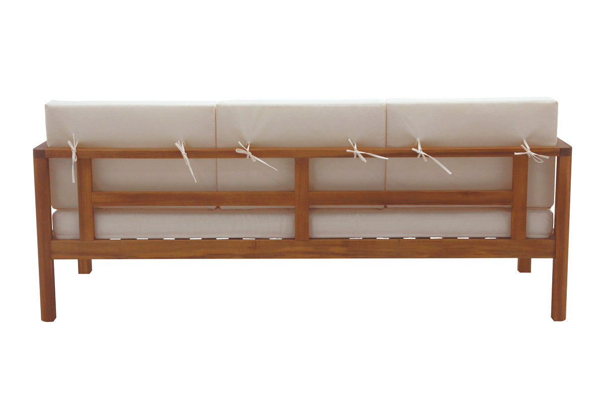 Sof de jardn de 3 plazas de madera maciza con cojines beige 190 cm AKIS