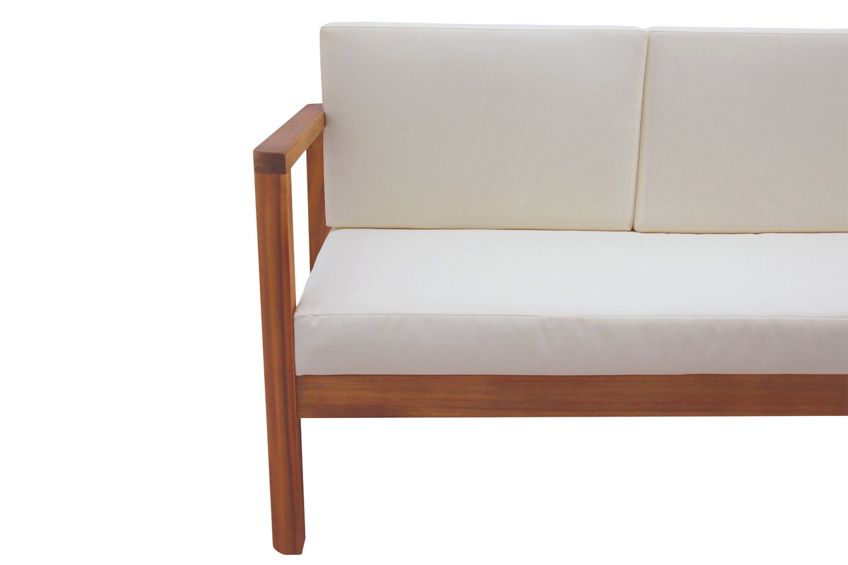 Sof de jardn de 3 plazas de madera maciza con cojines beige 190 cm AKIS