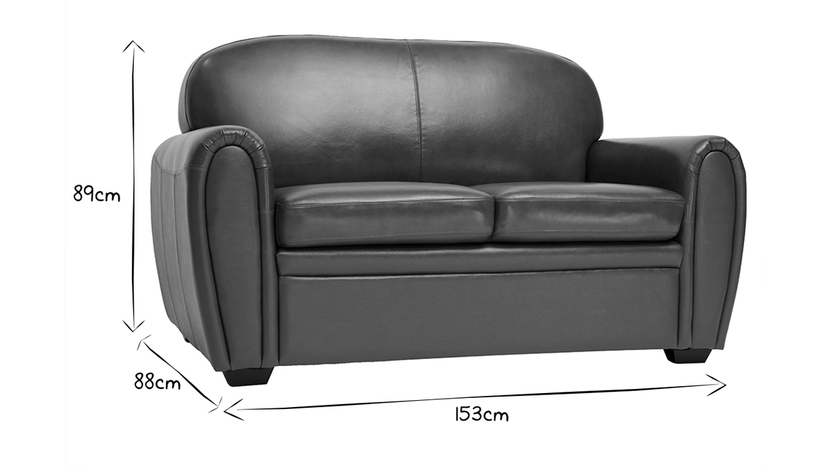 Sofá de piel 2 plazas vintage marrón CLUB Miliboo