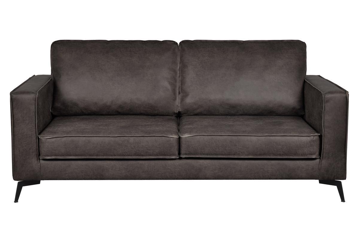 Sof de piel 3plazas vintage negro SONNY - piel de vaca reutilizada