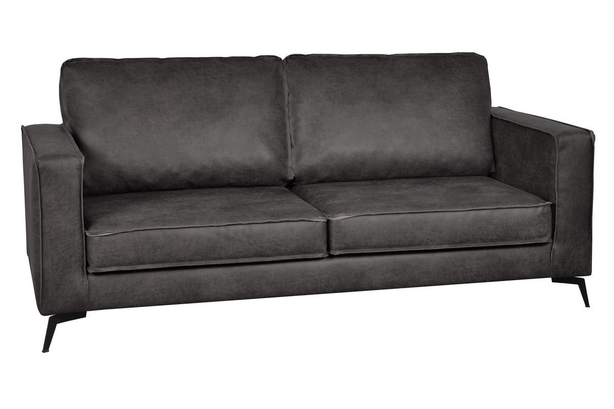 Sof de piel 3plazas vintage negro SONNY - piel de vaca reutilizada