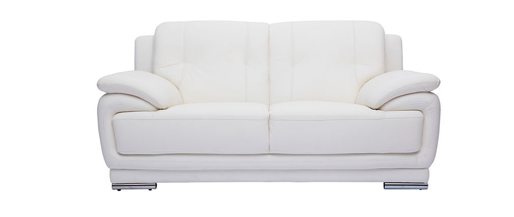Sofá de piel de búfalo de diseño 2 plazas blanco TAMARA