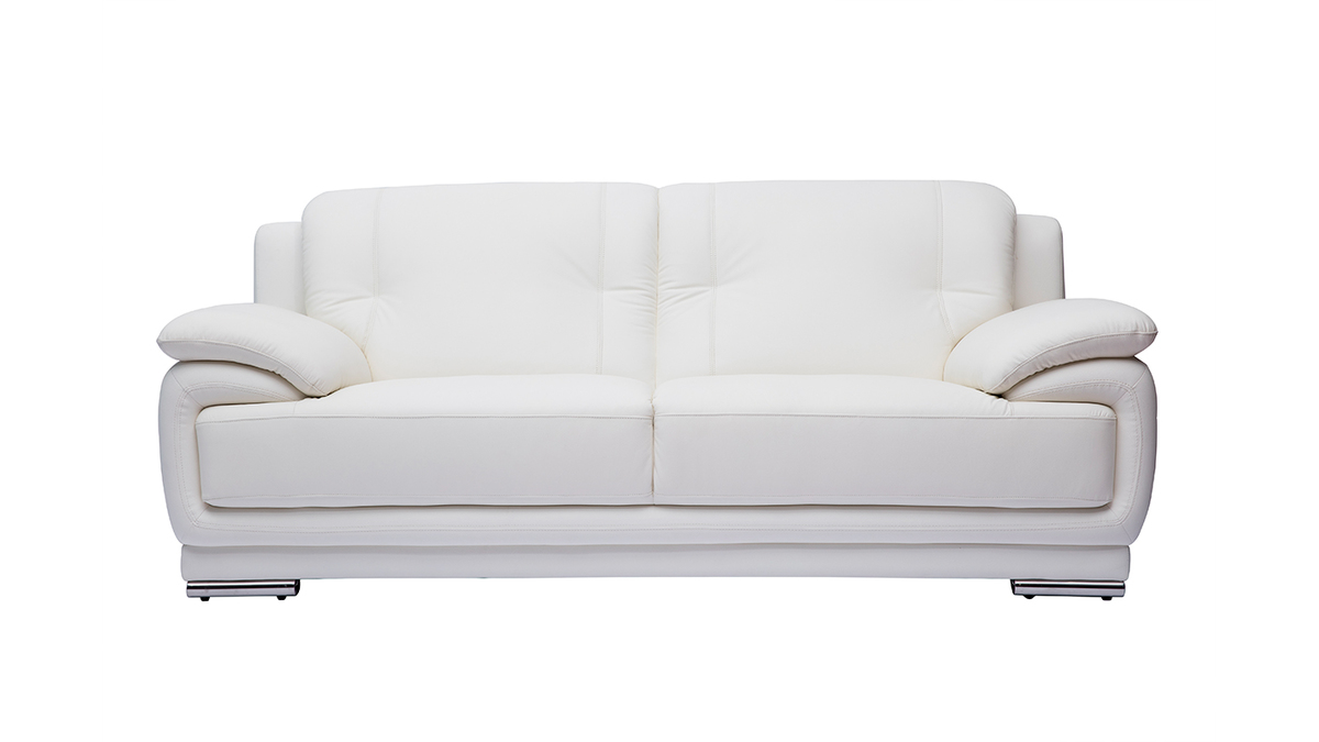 Sofá de piel de búfalo de diseño 3 plazas blanco - Miliboo
